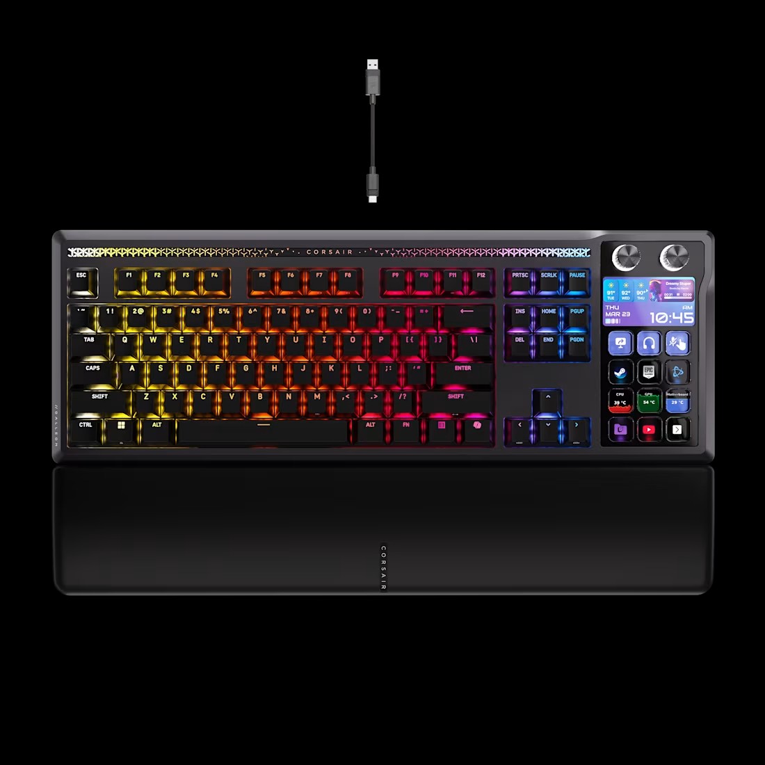 CORSAIR GALLEON 100 SD Stream Deck内蔵メカニカルゲーミングキーボードの製品画像。