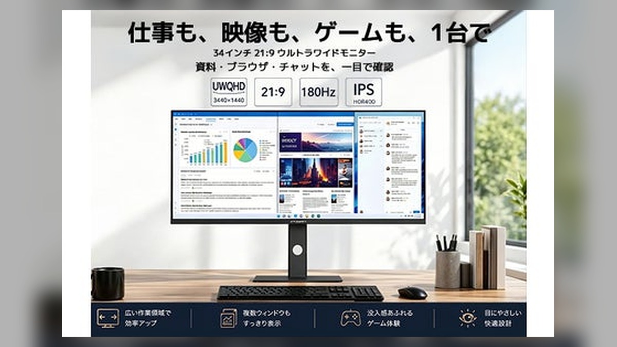 【新発売】INNOCN、34インチフラットIPSウルトラワイドモニター「34C1R」を発売 。 のアイキャッチ画像