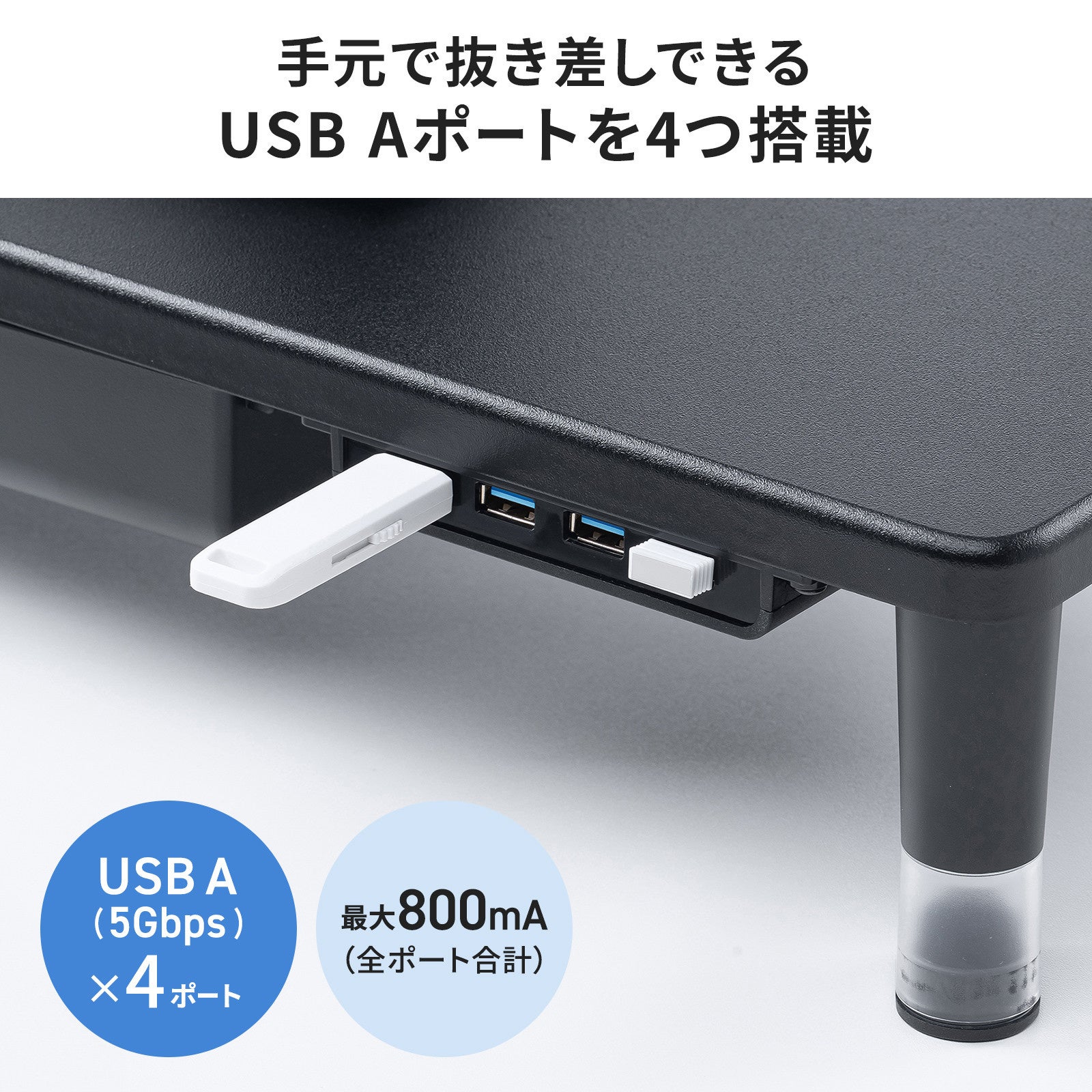目線に合わせて高さを2段階で調整できる、USBハブ・引出し付きモニター台を発売