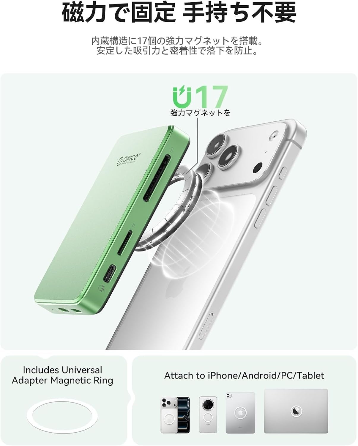 ORICO 6-in-1 MagSafe対応M.2 NVMeドッキングステーションを発表——iPhone ProRes直接保存・10Gbps転送・4K出力・PD100W充電を1台に集約 コピー