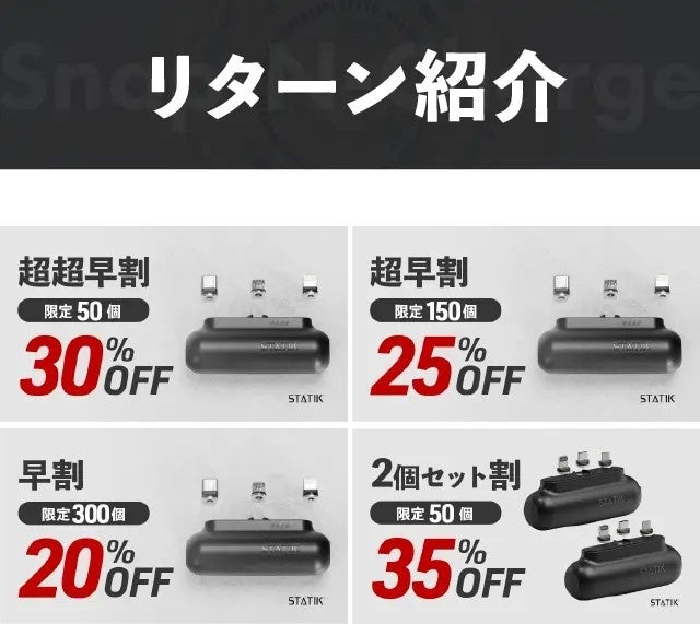 【もう充電ケーブルを持ち歩かない】磁気でつながるモバイルバッテリー「Snap-N-Charge V3」が10月2日よりMakuakeで先行販売開始